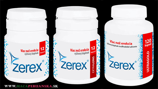 Zerex Klasik na podporu erekcie. Zerex Extralong na predčasnú ejakuláciu. Zerex Ultragold na podporu hladiny testosterónu.
